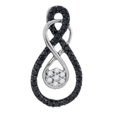 10kt White Gold Womens Round Black Color Enhanced Diamond Double Infinity Cluster Pendant 1/4 Cttw