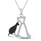 10k White Gold Black Color Enhanced Diamond Womens Kitty Cat Feline Animal Pendant 1/4 Cttw