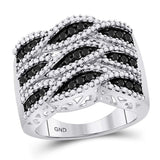 10kt White Gold Womens Round Black Color Enhanced Diamond Segmented Fashion Ring 1-1/10 Cttw