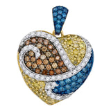 10kt White Gold Womens Brown Blue Yellow Color Enhanced Diamond Heart Pendant 1 Cttw