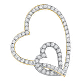 10kt Yellow Two-tone Gold Womens Round Diamond Double Linked Heart Pendant 1/3 Cttw