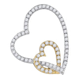 10kt White Two-tone Gold Womens Round Diamond Double Linked Heart Pendant 1/3 Cttw