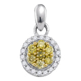 10kt White Gold Womens Round Yellow Color Enhanced Diamond Circle Frame Cluster Pendant 1/4 Cttw