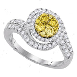 14kt White Gold Womens Round Yellow Diamond Halo Cluster Swirl Ring 1 Cttw