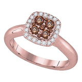 14kt Rose Gold Womens Round Brown Diamond Square Ring 1/2 Cttw