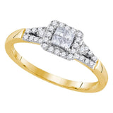 14kt Yellow Gold Princess Diamond Square Frame Cluster Ring 1/3 Cttw