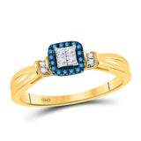 14kt Yellow Gold Womens Princess Blue Color Enhanced Diamond Fashion Ring 1/6 Cttw