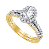 14kt Yellow Gold Womens Oval Diamond Bridal Wedding Engagement Ring Band Set 1-1/5 Cttw