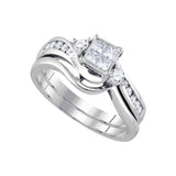 14kt White Gold Diamond Princess Bridal Wedding Ring Band Set 1/2 Cttw