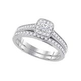 14k White Gold Princess Diamond Wedding Bridal Ring Set 1/2 Cttw