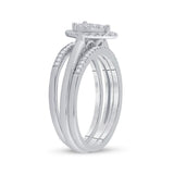 14kt White Gold Diamond Heart 3-Piece Bridal Wedding Ring Band Set 1/2 Cttw