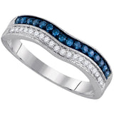 14kt White Gold Womens Round Blue Color Enhanced Diamond Band Ring 1/4 Cttw