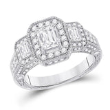 14kt White Gold Emerald Diamond 3-stone Bridal Wedding Engagement Ring 2 Cttw