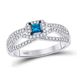14kt White Gold Princess Blue Color Enhanced Diamond Solitaire Bridal Wedding Ring 1/2 Cttw