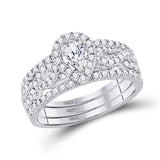 14kt White Gold Pear Diamond 3-Piece Bridal Wedding Ring Band Set 7/8 Cttw