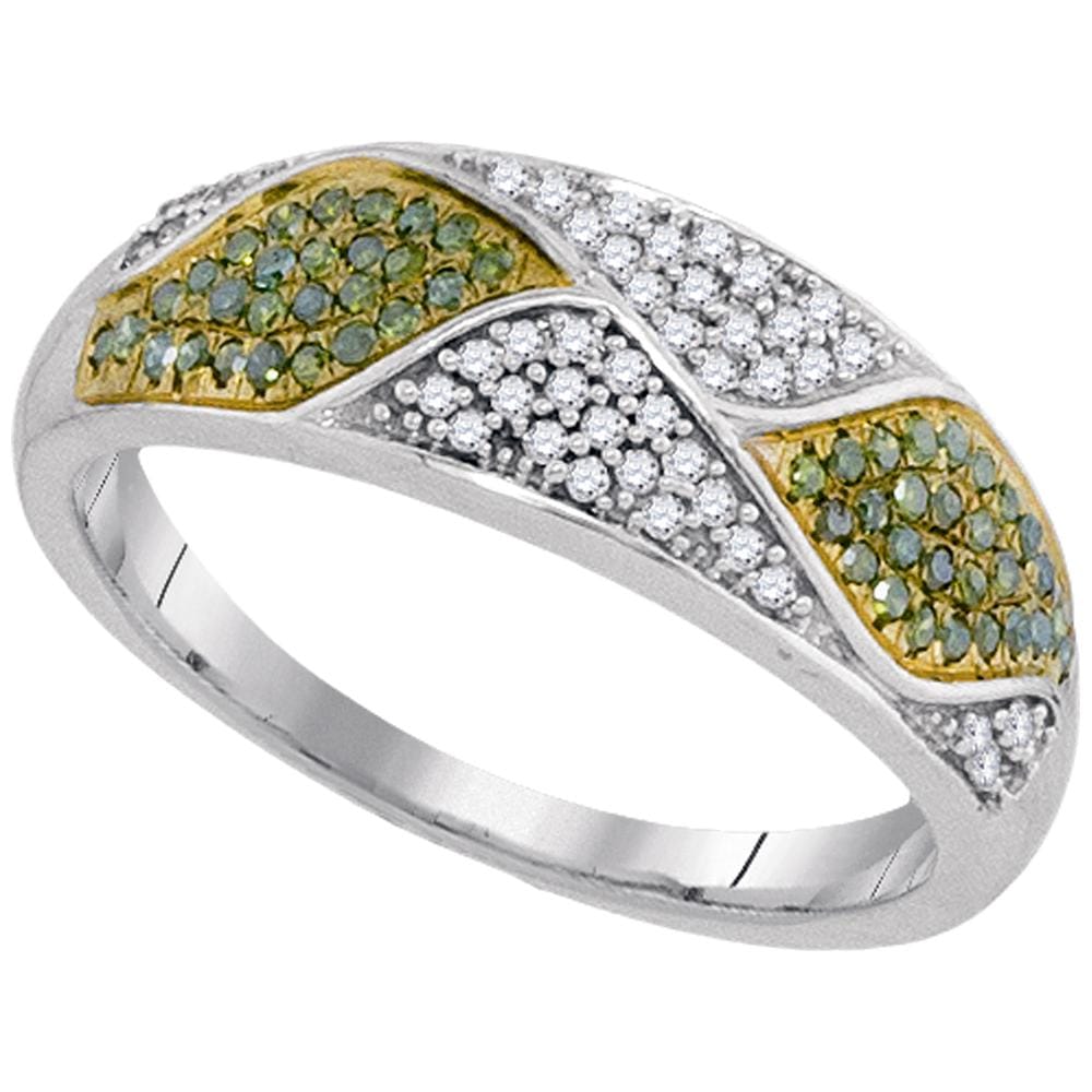 10kt White Gold Womens Round Green Color Enhanced Diamond Fashion Band Ring 1/4 Cttw