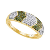 10kt Yellow Gold Womens Round Green Color Enhanced Diamond Band Ring 1/3 Cttw