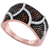 10kt Rose Gold Womens Round Red Color Enhanced Diamond Abstract Stripe Band Ring 1/2 Cttw