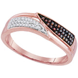 10kt Rose Gold Womens Round Red Color Enhanced Diamond Bypass Band Ring 1/6 Cttw