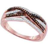 10kt Rose Gold Womens Round Red Color Enhanced Diamond Crossover Strand Band 1/4 Cttw