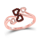 10kt Rose Gold Womens Round Red Color Enhanced Diamond Heart Ring 1/20 Cttw