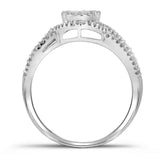 10k White Gold Round Diamond Cluster Bridal Wedding Ring Band Set 1/2 Cttw