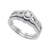 10kt White Gold Round Diamond Bridal Wedding Ring Band Set 3/8 Cttw