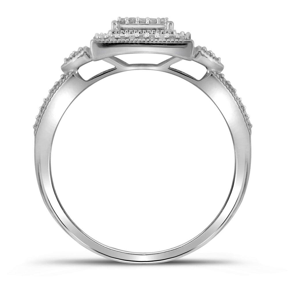10kt White Gold Diamond Square 3-Piece Bridal Wedding Ring Band Set 1/3 Cttw
