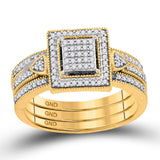 10kt Yellow Gold Diamond Square 3-Piece Bridal Wedding Ring Band Set 1/3 Cttw