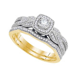 10k Yellow Gold Round Diamond Filigree Bridal Wedding Ring Band Set 3/8 Cttw