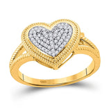 10kt Yellow Gold Womens Round Diamond Rope Heart Cluster Ring 1/6 Cttw