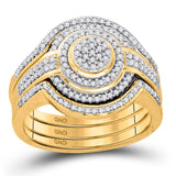 10k Yellow Gold Round Diamond Cluster Bridal Wedding Ring Band Set 1/2 Cttw