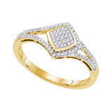 10kt Yellow Gold Womens Round Diamond Diagonal Square Cluster Split-shank Ring 1/5 Cttw