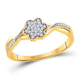 10kt Yellow Gold Womens Round Diamond Flower Cluster Ring 1/10 Cttw