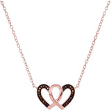 10kt Rose Gold Womens Round Red Color Enhanced Diamond Heart Necklace Pendant 1/10 Cttw