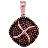 10kt Rose Gold Womens Round Red Color Enhanced Diamond Square Cluster Pendant 1/3 Cttw