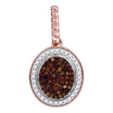 10kt Rose Gold Womens Round Red Color Enhanced Diamond Oval Pendant 1/4 Cttw