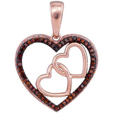 10kt Rose Gold Womens Round Red Color Enhanced Diamond Heart Pendant 1/6 Cttw
