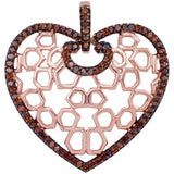 10kt Rose Gold Womens Round Red Color Enhanced Diamond Heart Love Pendant 1/4 Cttw