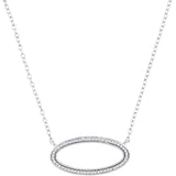 10kt White Gold Womens Round Diamond Oval Outline Pendant Necklace 1/8 Cttw
