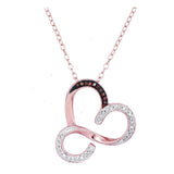 10kt Rose Gold Womens Round Red Color Enhanced Diamond Heart Pendant Necklace 1/8 Cttw
