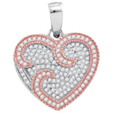 10kt Two-tone Rose Gold Womens Round Diamond Heart Pendant 1/3 Cttw