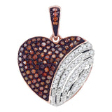 10kt Rose Gold Womens Round Red Color Enhanced Diamond Heart Love Pendant 1/3 Cttw