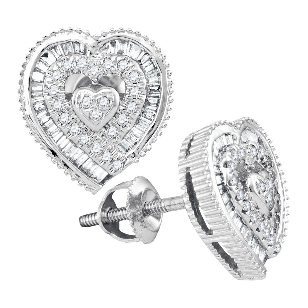 10kt White Gold Womens Round Diamond Heart Cluster Stud Earrings 1/3 Cttw