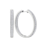 10kt White Gold Womens Round Diamond Hoop Earrings 1 Cttw