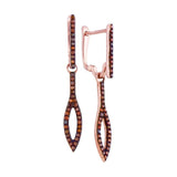 10kt Rose Gold Womens Round Red Color Enhanced Diamond Dangle Earrings 1/4 Cttw