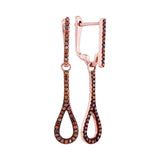 10kt Rose Gold Womens Round Red Color Enhanced Diamond Dangle Earrings 1/4 Cttw