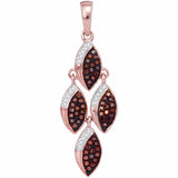10kt Rose Gold Womens Round Red Color Enhanced Diamond Cascading Oval Pendant 1/4 Cttw