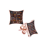 10kt Rose Gold Womens Round Red Color Enhanced Diamond Square Kite Cluster Earrings 1/3 Cttw