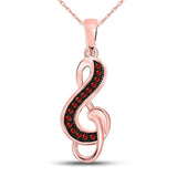10kt Rose Gold Womens Round Red Color Enhanced Diamond Treble Clef Pendant 1/20 Cttw